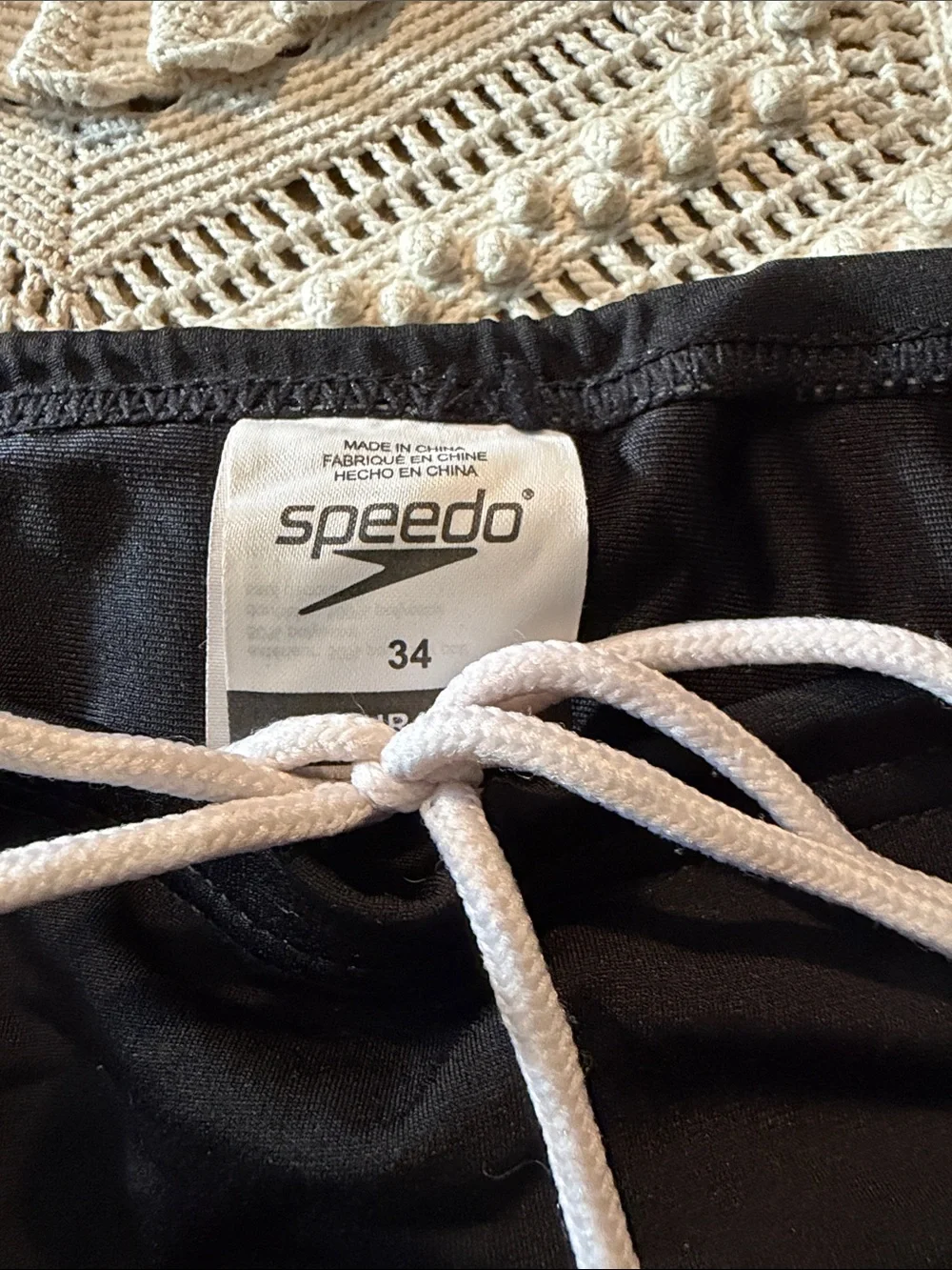 Speedo Black Swim Brief with White Drawstring